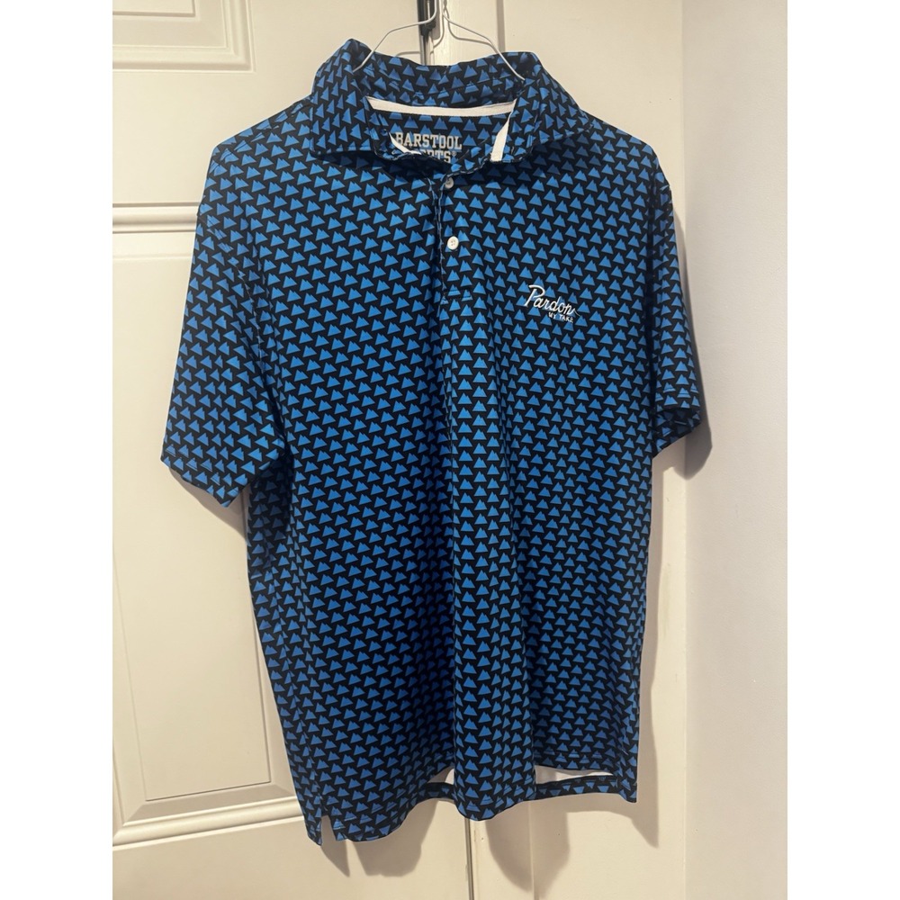 Barstool Sports Men's Performance Polo Blue‎ Mountain Print AOP Sz L